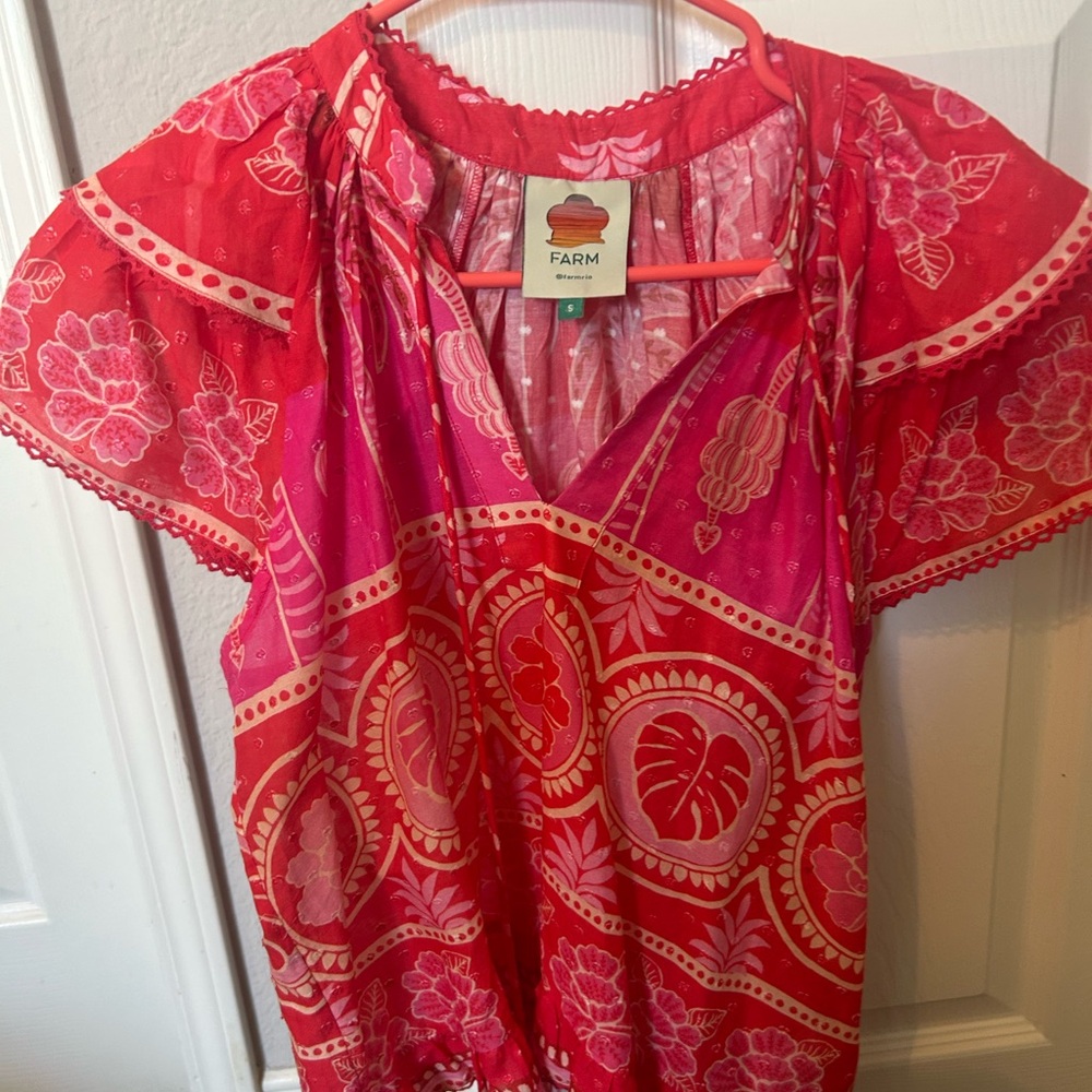 FARM Rio Red and Pink Floral Blouse